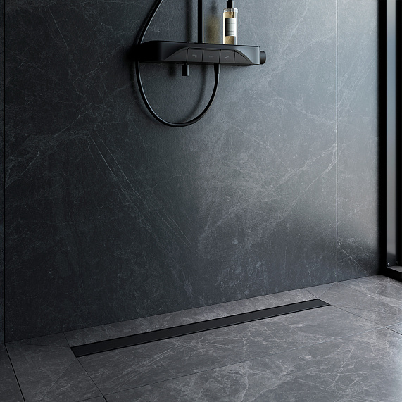 Душевой трап (лоток) 90 AM.PM PrimeFlow W02SC-U11-090-04BM комбинированный затвор с черной матовой решеткой под плитку-5