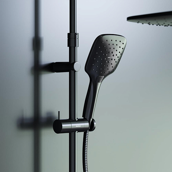 Душевая система Damixa Option DX218092300 стойка с тропическим душем, термостатом, смесителем, черная матовая-3