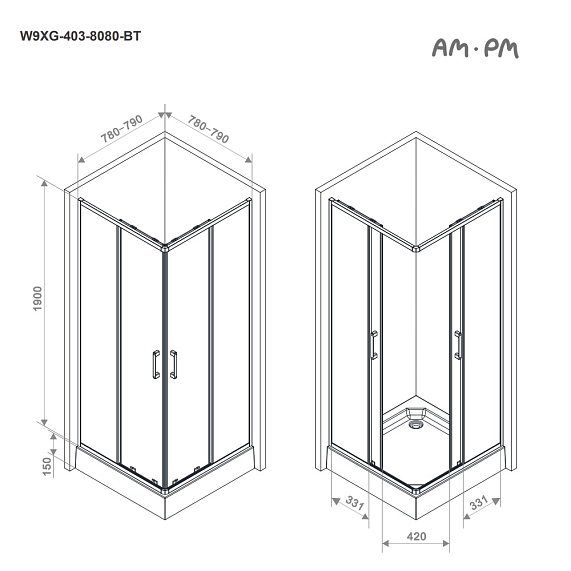 Душевое ограждение без поддона 80x80 AM.PM Above W9XG-403-8080-BT профиль черный-15