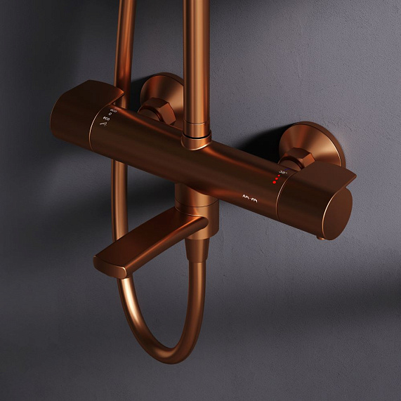 Душевая система AM.PM X-Joy F0785A544 стойка с тропическим душем, термостатом, смесителем, изливом, розовое золото-2