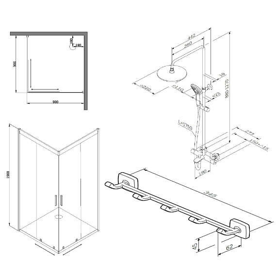 Секция ванны и душа AM.PM Gem WK90DF-4