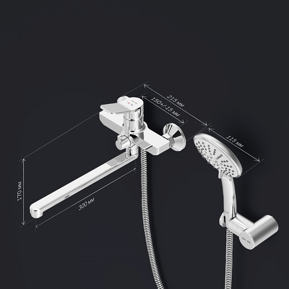 Смеситель для ванны и душа AM.PM X-Joy F85A95000 длинный излив, душевая лейка, шланг 1750, хром-7