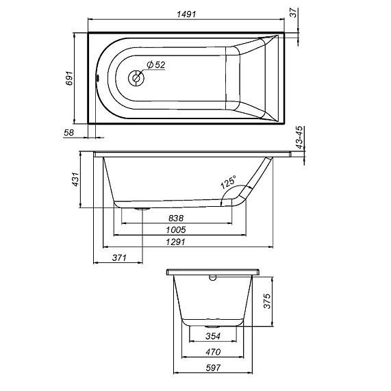 Каркас для ванны 150 AM.PM Spirit W72A-150-070W-R2-1