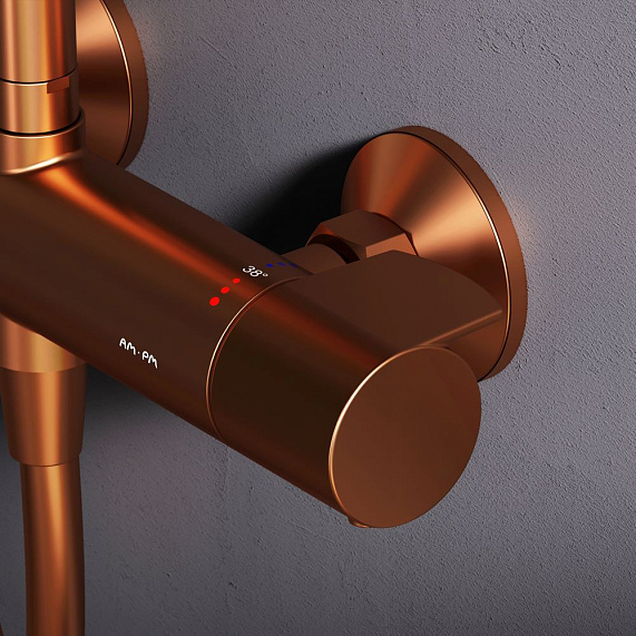 Душевая система AM.PM X-Joy F0785A444 стойка с тропическим душем, термостатом, смесителем, розовое золото-3