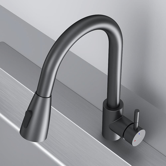 Смеситель для кухни AM.PM X-Joy S F85B07522 высокий, с выдвижным изливом, черный-7