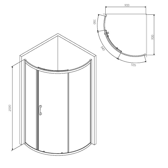 Душевое ограждение без поддона 90x90 AM.PM Like W83UG-315-090CG профиль хром-4