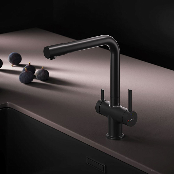 Смеситель для кухни AM.PM Func F8F05722 высокий с L-изливом с каналом для питьевой воды, черный