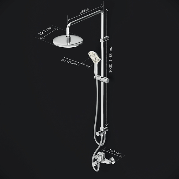 Душевая система AM.PM Gem F40890A14 стойка с тропическим душем, хром + смеситель для ванны, хром-9