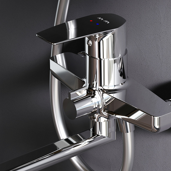 Душевая система AM.PM Gem F40890A94 стойка с тропическим душем, хром + смеситель для ванны с длинным изливом, хром-3