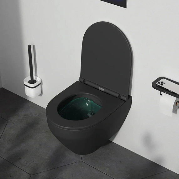 Унитаз подвесной безободковый с инсталляцией AM.PM Spirit V2.0 IS49038.701700MB сиденьем микролифт, черной пневм. клавишей-3