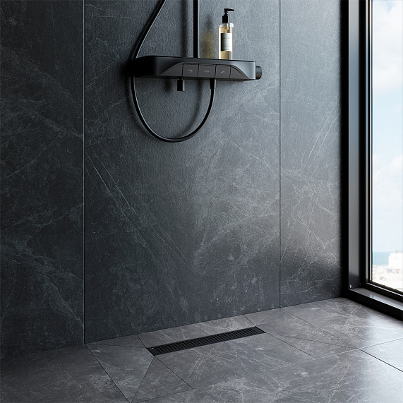 Душевой трап (лоток) 40 AM.PM MasterFlow W01SC-P11-040-01BM комбинированный затвор с черной матовой решеткой-2