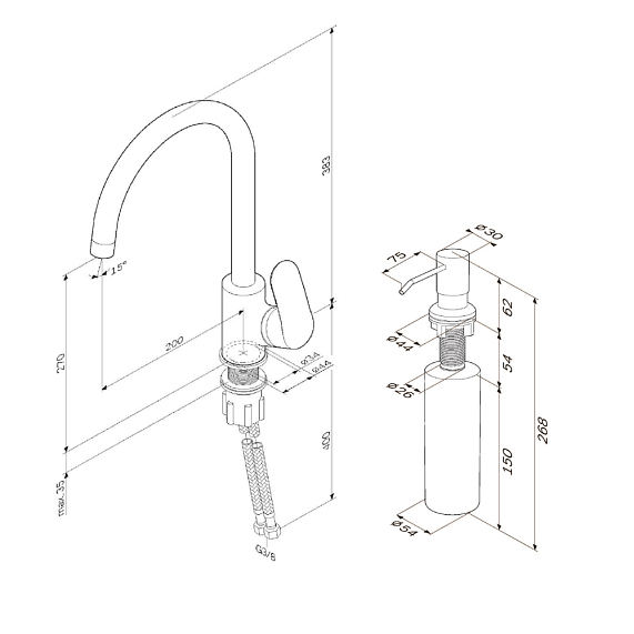 Смеситель для кухни AM.PM Like F8007D00 высокий, хром + дозатор для моющего средства-9