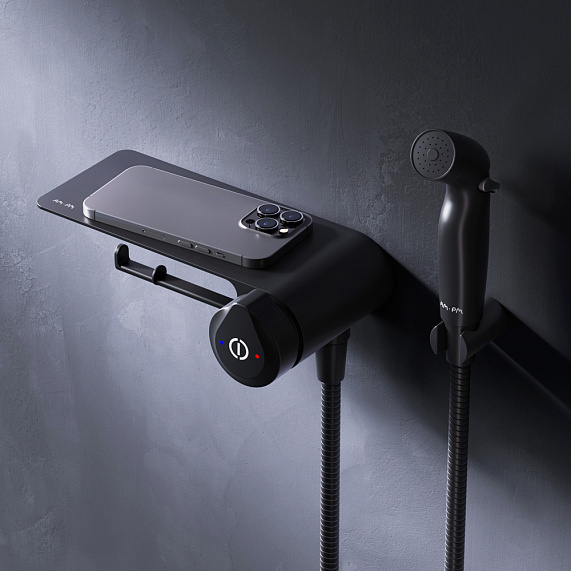Гигиенический душ со смесителем AM.PM X-Joy F0H85A822 черный встраиваемый, полка, шланг 1200, держатель туалетной бумаги