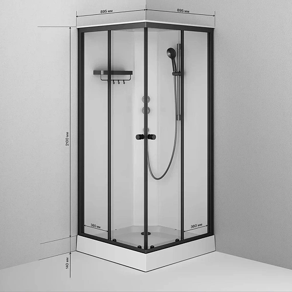 Душевая кабина 90x90 AM.PM X-Joy W94C-403-090BT профиль черный матовый, низкий поддон-7