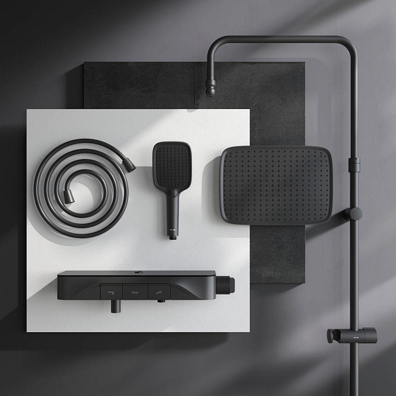 Душевая система AM.PM Func F078F322 стойка с тропическим душем, термостатом, смесителем, изливом, черная-9