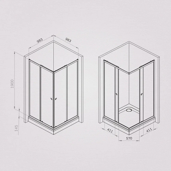 Душевое ограждение без поддона 100x100 AM.PM Sunny W87G-403-100100-MT профиль серебристый-6