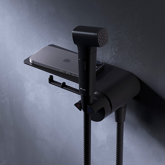 Гигиенический душ со смесителем AM.PM Func F0H8F922 черный встраиваемый, полка, шланг 1200, держатель туалетной бумаги-1