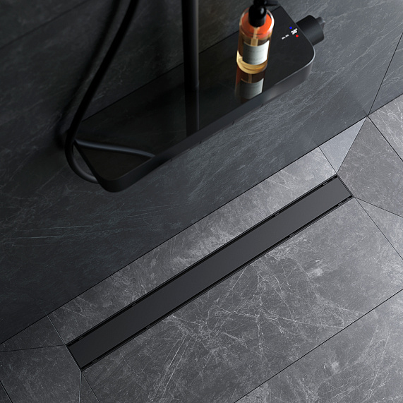 Душевой трап (лоток) 80 AM.PM PrimeFlow W02SC-U11-080-04BM комбинированный затвор с черной матовой решеткой под плитку-3