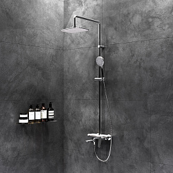 Душевая система Damixa Origin Bit 977720000 стойка с тропическим душем, смесителем, изливом, хром