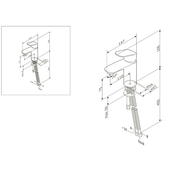 Тумба с раковиной и смесителем 65 AM.PM Like M80FHX0652WG подвесная белый глянец-8