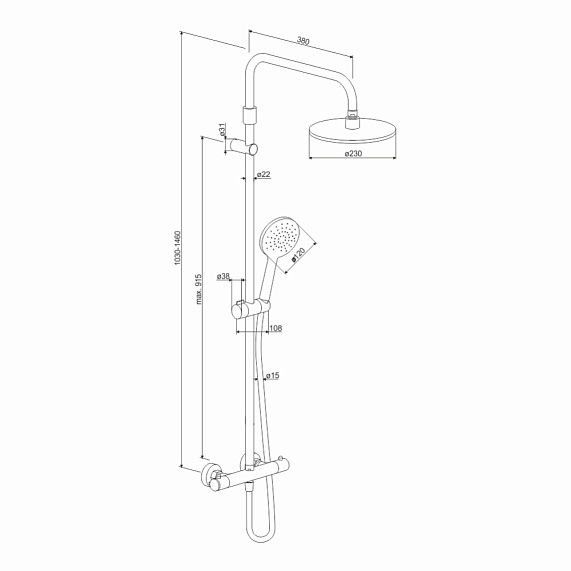 Душевая система Damixa Jupiter 977800300 стойка с тропическим душем, термостатом, смесителем, черная матовая-7